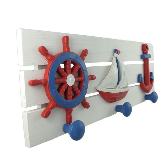 Scratch & Dent Red, White, and Blue Nautical Wooden Wall Pegs - Picture 2 of 5